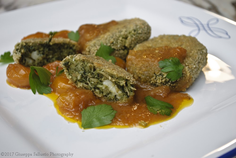 Appetizing croquettes made of vegetables and sweet yellow tomatoes for a smooth&nbsp;sauce
