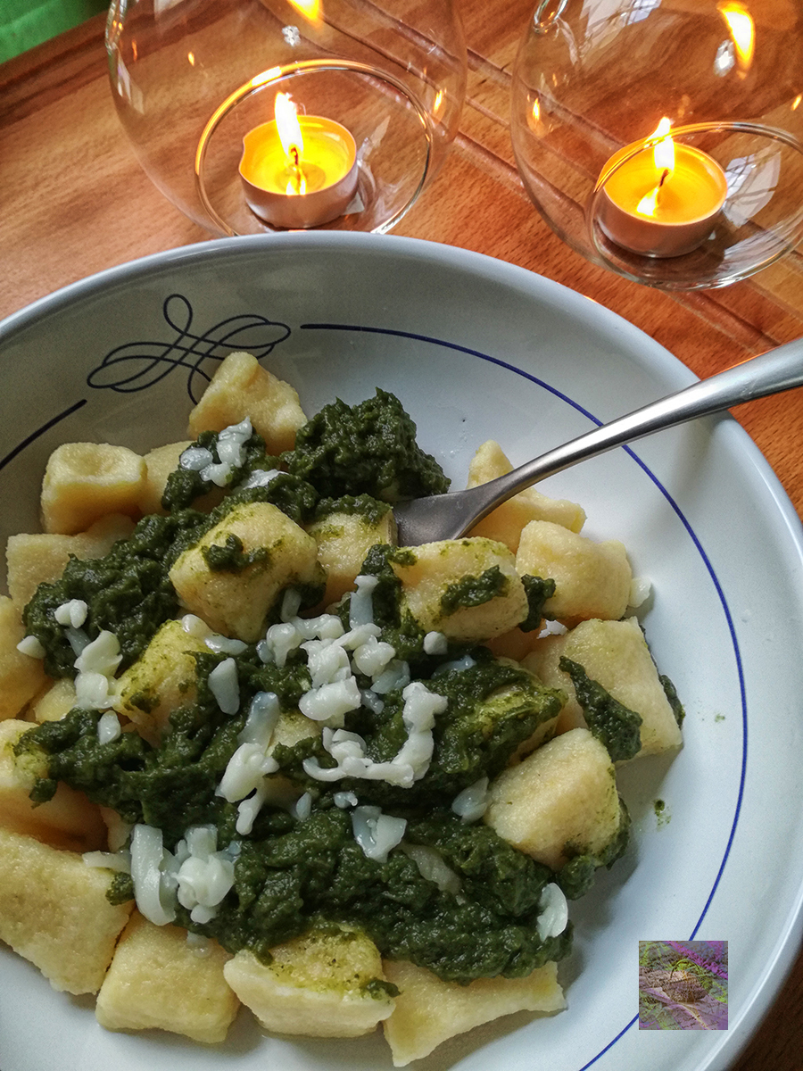 Home made potatoes gnocchi and crisp appetizers on the second of Advent