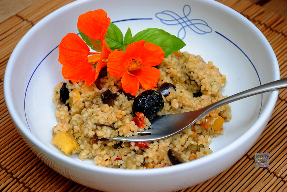 Couscous Salad and Nasturtium - Tropaeolum Flowers
