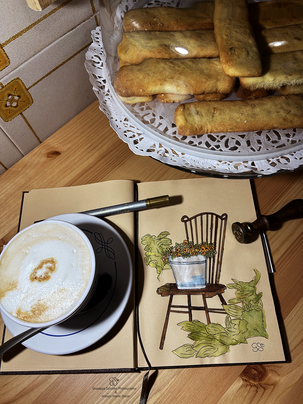 Enjoying Frothy Cappuccino and Homemade Oat Flour Biscuits